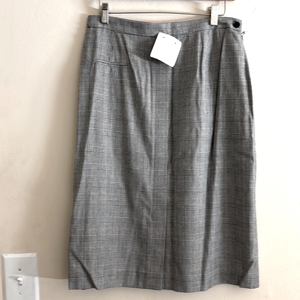 Jos A Bank Plaid Wool High Waist‎ Straight Skirt Retro Business Casual Size 12